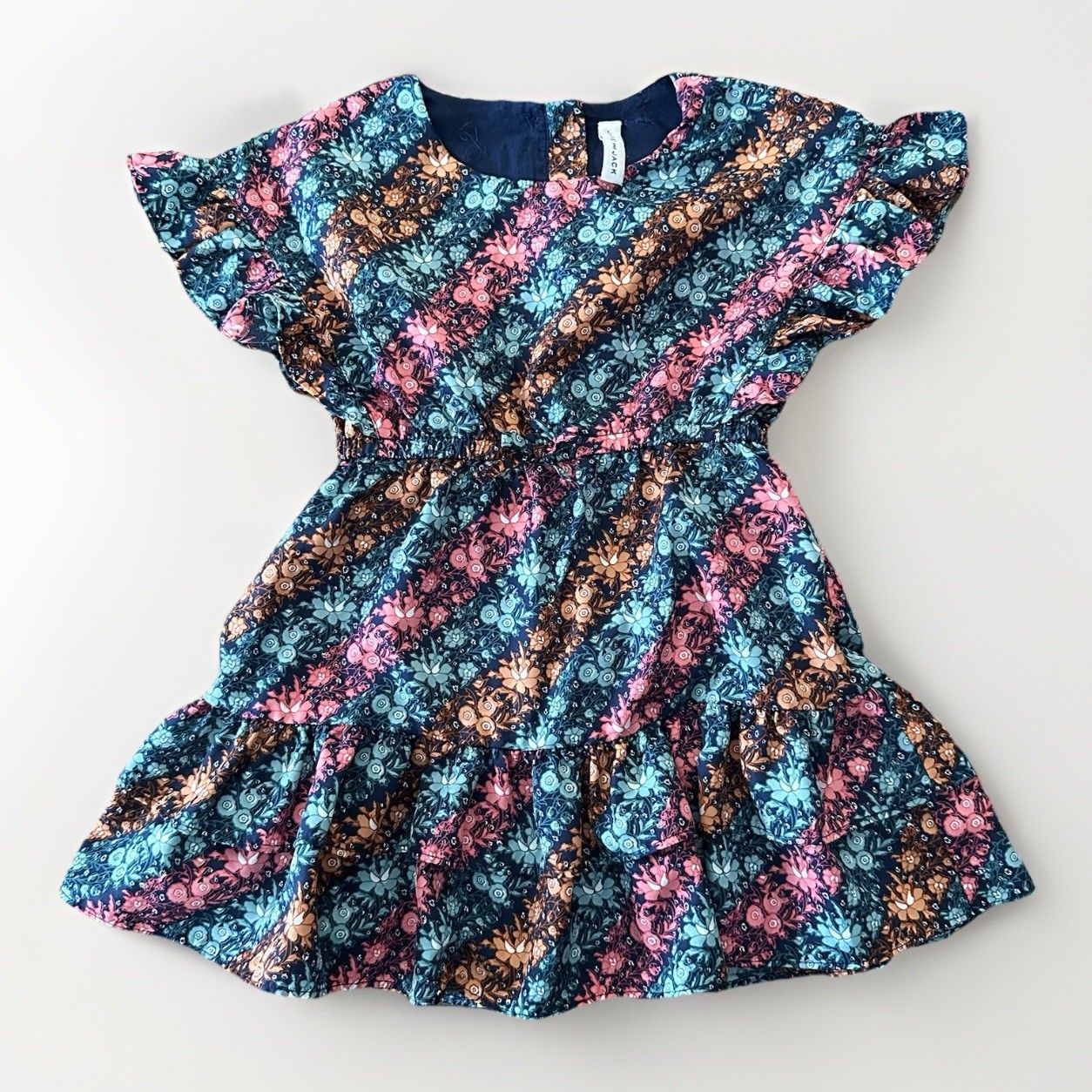 Janie And Jack Dress Girls Size 4 Merchant Marine Floral Stripe Ruffle